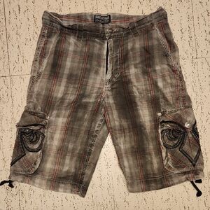 Affliction Flannel Embroidered Straight Leg Baggy Fit Csrgo Style Shorts